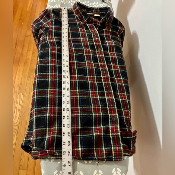LL Bean Scotch Plaid Flannel Shirt Women's 1X Plus Red Navy Button Up - Picture 12 of 13